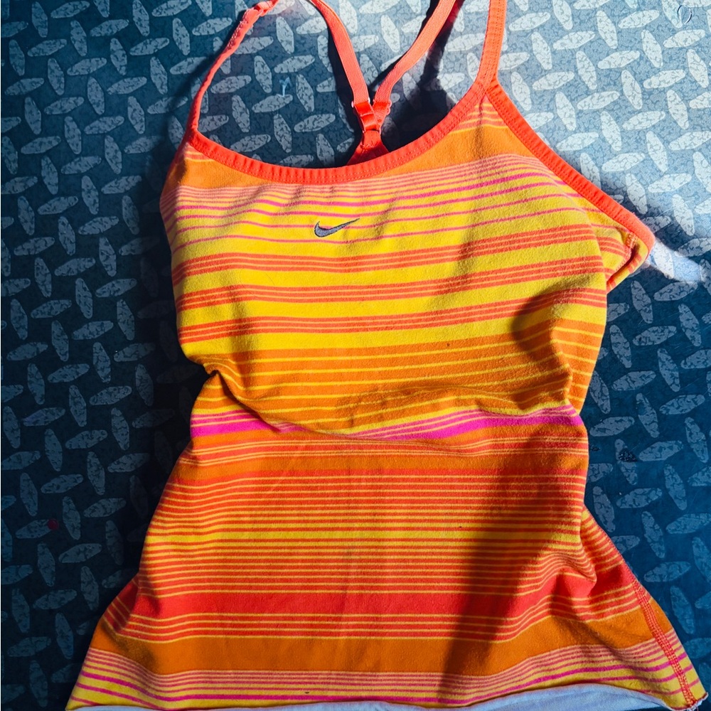 Nike Orange Striped Racerback Tank with Pink and Yellow Accents